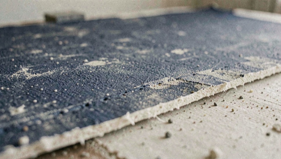 A quiet macro scene of construction material with indigo texture and an unbleached edge